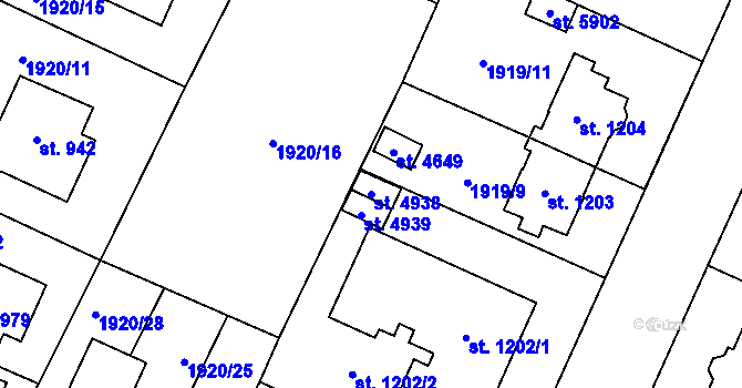 Parcela st. 4938 v KÚ Šumperk, Katastrální mapa