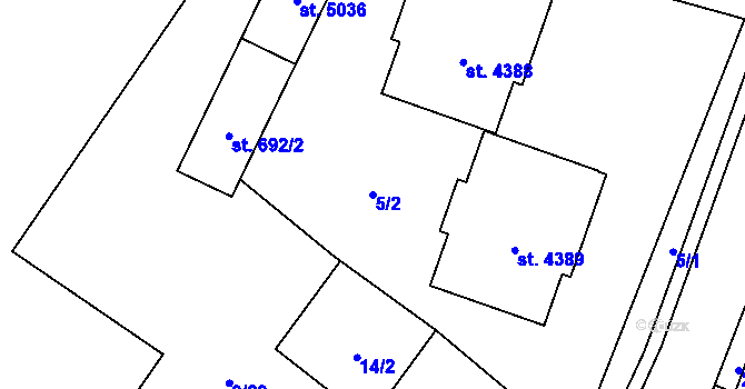 Parcela st. 5/2 v KÚ Šumperk, Katastrální mapa