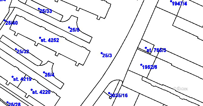 Parcela st. 25/3 v KÚ Šumperk, Katastrální mapa