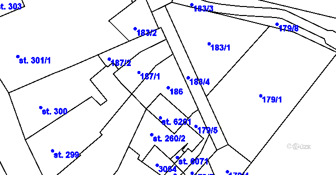 Parcela st. 186 v KÚ Šumperk, Katastrální mapa