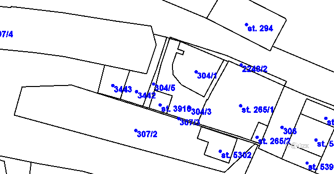 Parcela st. 304/2 v KÚ Šumperk, Katastrální mapa