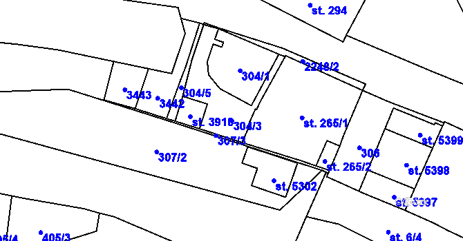 Parcela st. 304/3 v KÚ Šumperk, Katastrální mapa