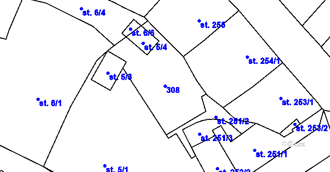 Parcela st. 308 v KÚ Šumperk, Katastrální mapa