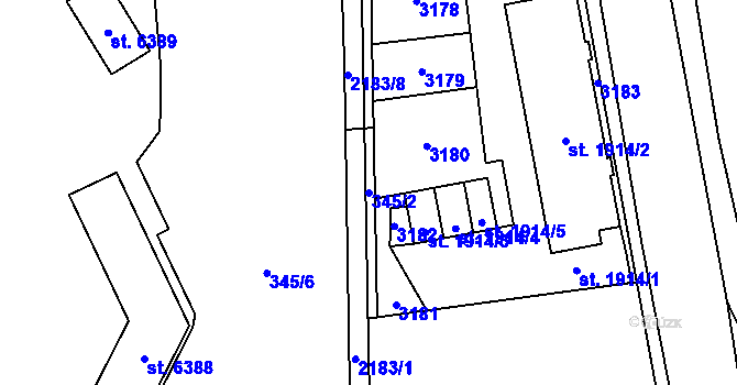 Parcela st. 345/2 v KÚ Šumperk, Katastrální mapa