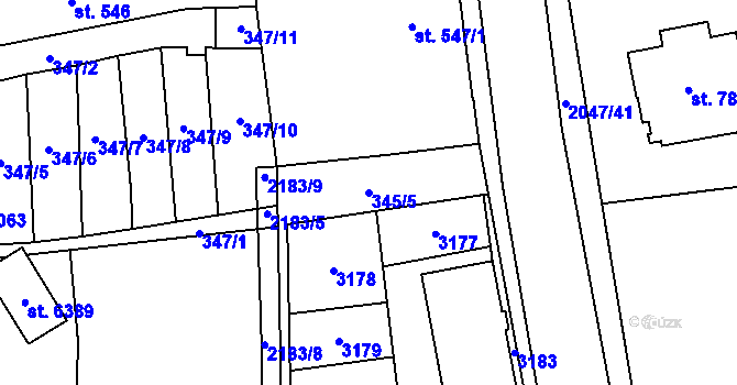 Parcela st. 345/5 v KÚ Šumperk, Katastrální mapa
