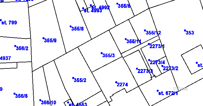 Parcela st. 355/3 v KÚ Šumperk, Katastrální mapa