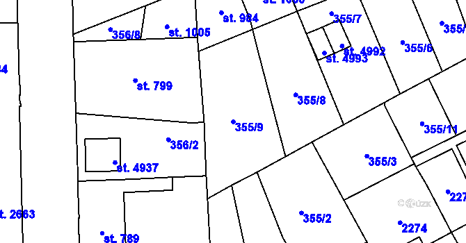 Parcela st. 355/9 v KÚ Šumperk, Katastrální mapa