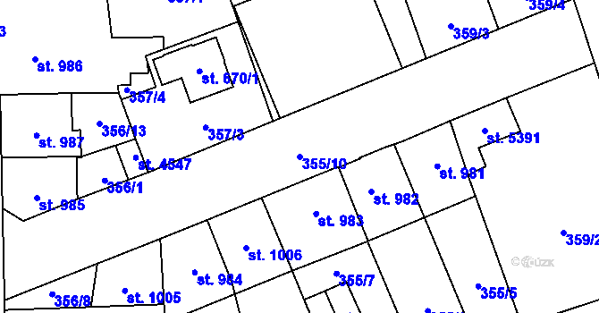 Parcela st. 355/10 v KÚ Šumperk, Katastrální mapa