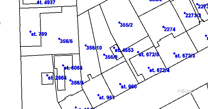 Parcela st. 356/9 v KÚ Šumperk, Katastrální mapa
