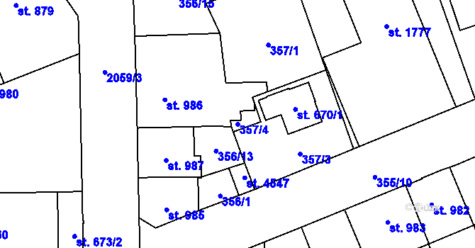 Parcela st. 357/4 v KÚ Šumperk, Katastrální mapa