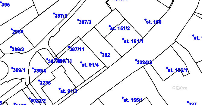 Parcela st. 382 v KÚ Šumperk, Katastrální mapa