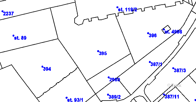 Parcela st. 395 v KÚ Šumperk, Katastrální mapa