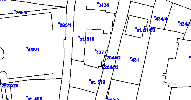 Parcela st. 437 v KÚ Šumperk, Katastrální mapa