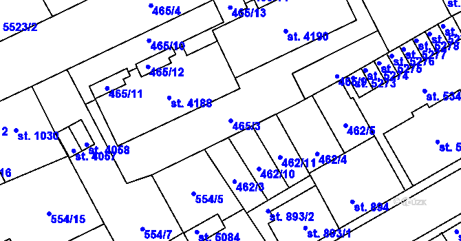 Parcela st. 465/3 v KÚ Šumperk, Katastrální mapa
