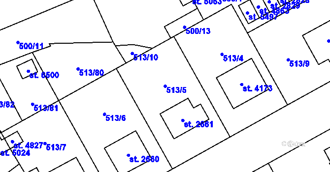 Parcela st. 513/5 v KÚ Šumperk, Katastrální mapa