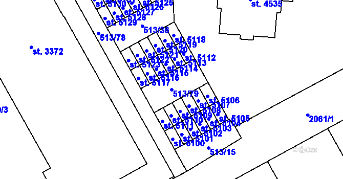 Parcela st. 513/79 v KÚ Šumperk, Katastrální mapa