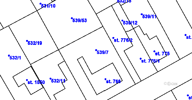 Parcela st. 539/7 v KÚ Šumperk, Katastrální mapa
