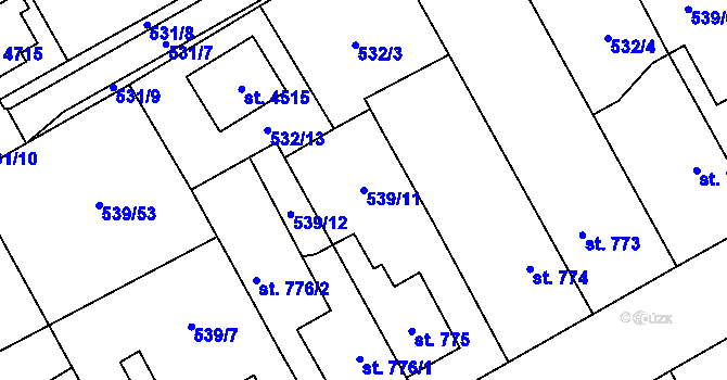Parcela st. 539/11 v KÚ Šumperk, Katastrální mapa