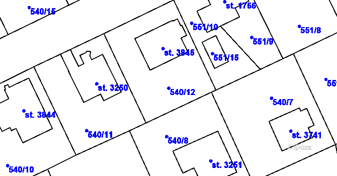 Parcela st. 540/12 v KÚ Šumperk, Katastrální mapa