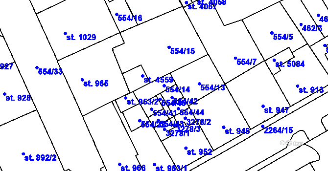 Parcela st. 554/14 v KÚ Šumperk, Katastrální mapa