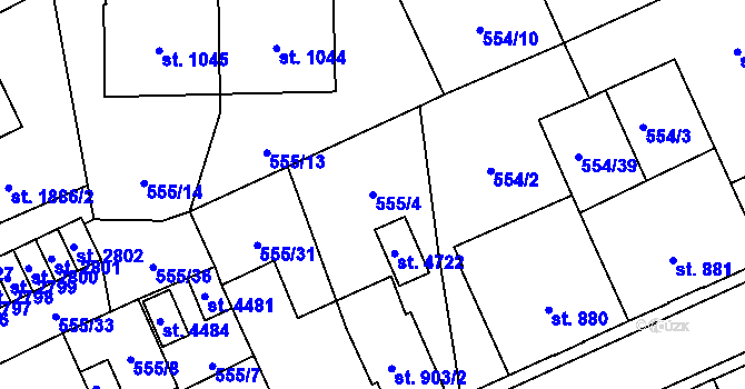 Parcela st. 555/4 v KÚ Šumperk, Katastrální mapa