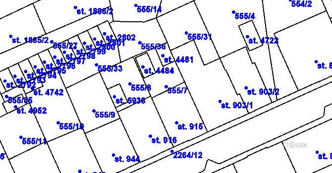 Parcela st. 555/7 v KÚ Šumperk, Katastrální mapa