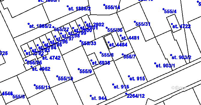 Parcela st. 555/8 v KÚ Šumperk, Katastrální mapa