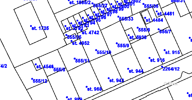 Parcela st. 555/10 v KÚ Šumperk, Katastrální mapa