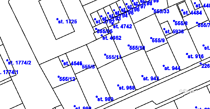 Parcela st. 555/11 v KÚ Šumperk, Katastrální mapa