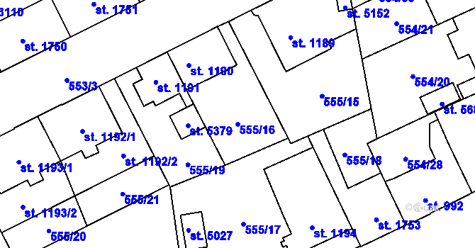 Parcela st. 555/16 v KÚ Šumperk, Katastrální mapa