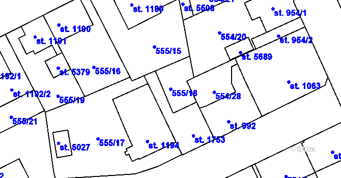 Parcela st. 555/18 v KÚ Šumperk, Katastrální mapa