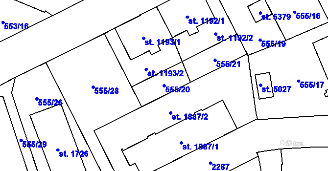 Parcela st. 555/20 v KÚ Šumperk, Katastrální mapa