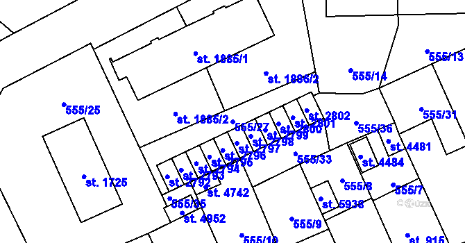 Parcela st. 555/27 v KÚ Šumperk, Katastrální mapa