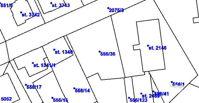 Parcela st. 556/36 v KÚ Šumperk, Katastrální mapa