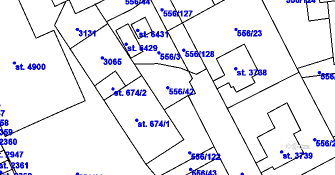 Parcela st. 556/42 v KÚ Šumperk, Katastrální mapa