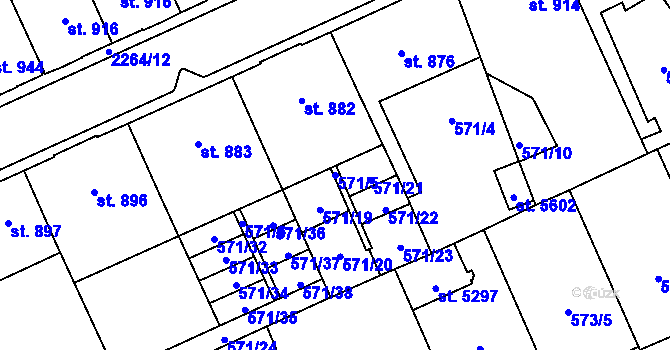 Parcela st. 571/5 v KÚ Šumperk, Katastrální mapa