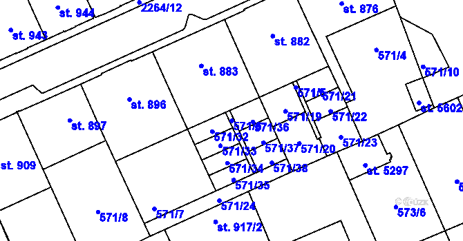 Parcela st. 571/6 v KÚ Šumperk, Katastrální mapa