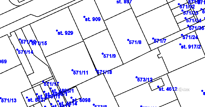 Parcela st. 571/9 v KÚ Šumperk, Katastrální mapa