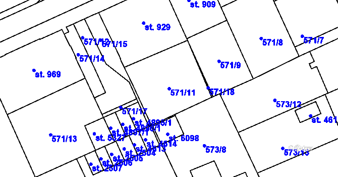 Parcela st. 571/11 v KÚ Šumperk, Katastrální mapa