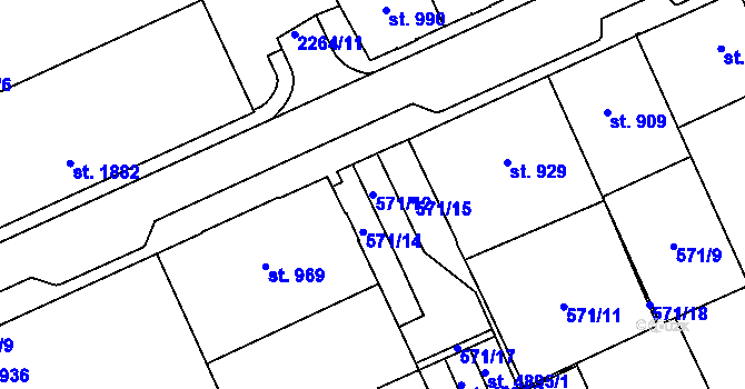 Parcela st. 571/12 v KÚ Šumperk, Katastrální mapa