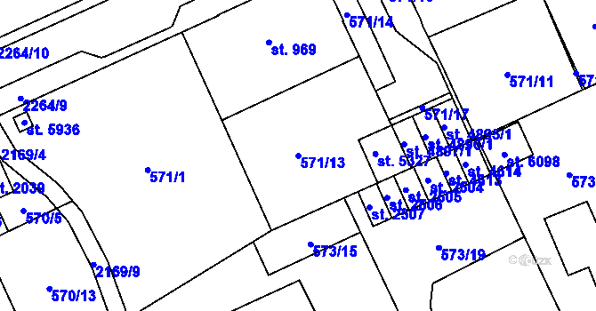 Parcela st. 571/13 v KÚ Šumperk, Katastrální mapa