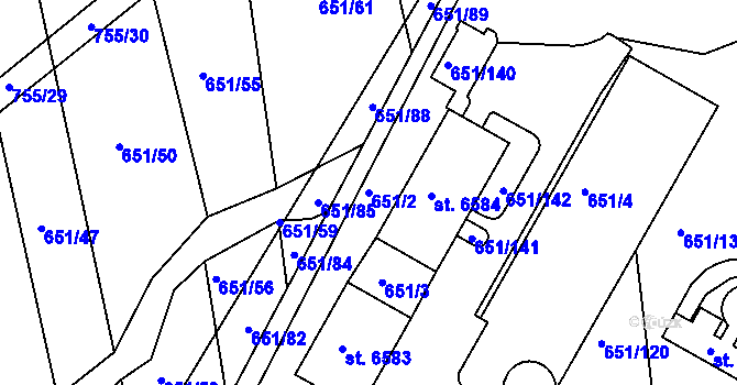Parcela st. 651/2 v KÚ Šumperk, Katastrální mapa