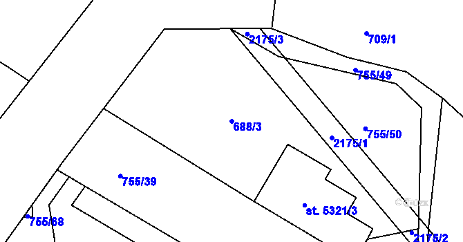 Parcela st. 688/3 v KÚ Šumperk, Katastrální mapa