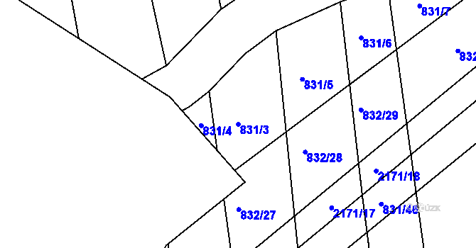 Parcela st. 831/3 v KÚ Šumperk, Katastrální mapa