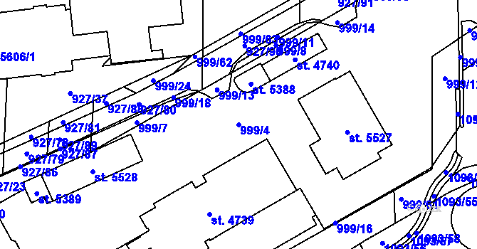 Parcela st. 999/4 v KÚ Šumperk, Katastrální mapa