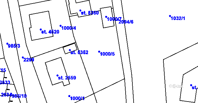 Parcela st. 1000/5 v KÚ Šumperk, Katastrální mapa