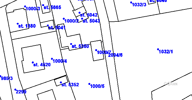 Parcela st. 1000/7 v KÚ Šumperk, Katastrální mapa