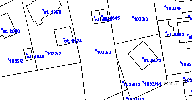 Parcela st. 1033/2 v KÚ Šumperk, Katastrální mapa