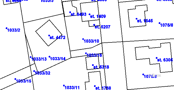 Parcela st. 1033/7 v KÚ Šumperk, Katastrální mapa