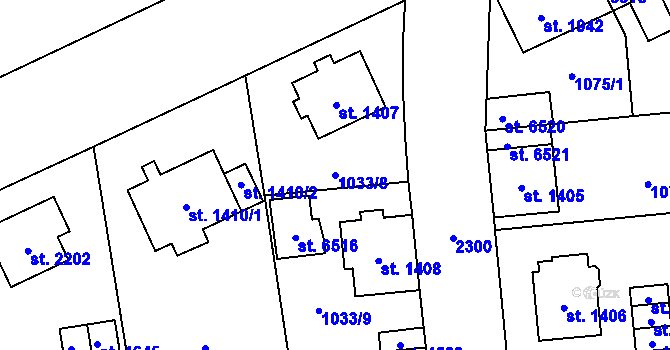 Parcela st. 1033/8 v KÚ Šumperk, Katastrální mapa
